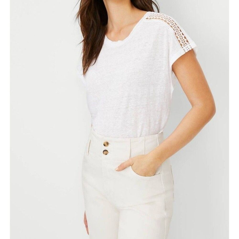 Ann Taylor Women’s Cut Out Sleeve Linen Top Shirt Size XL
